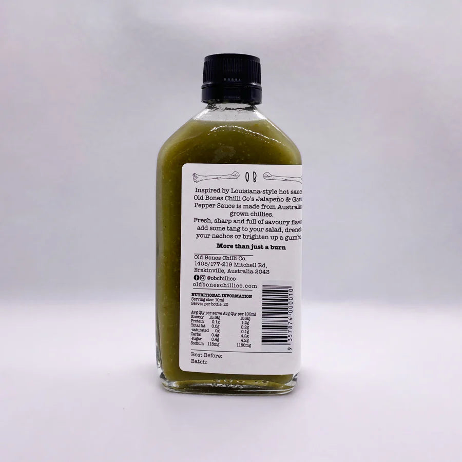 Old Bones Chilli Co - Jalapeño & Garlic Pepper Sauce 200mL image 1